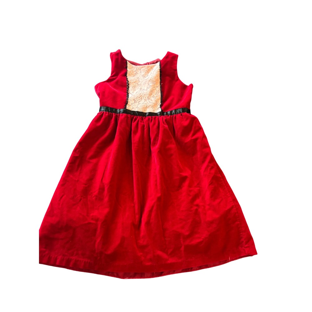 Cherokee Vintage Girls Red Velvet Lace Bib Holiday Dress Size XL 14/16 Christmas